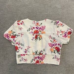 Monteau White Floral Blouse with Pink and Orange Accents
